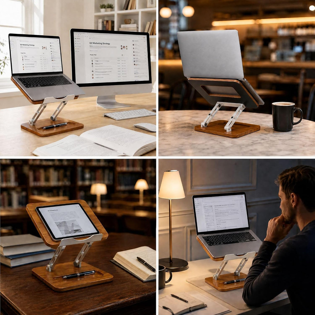 Adjustable Laptop Desk Stand Wood with Storage Slot