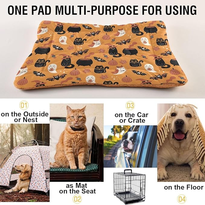 Pet Bed Halloween Cat Bat Witch Dog Bed Mat Absorbing Non Slip Pad Pet Sleeping Mat for Small, Medium, and Large Dogs Puppy Cat 36 in x 24 in