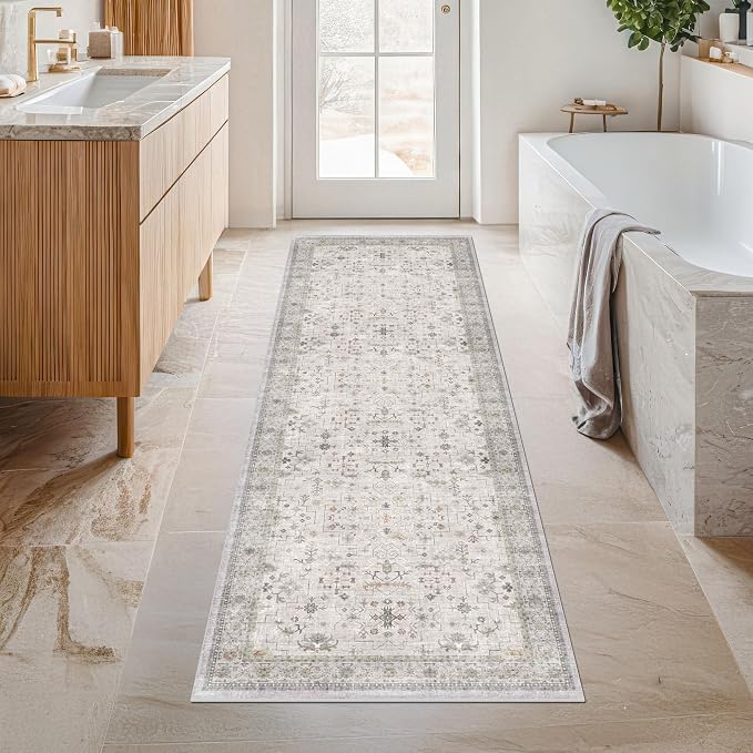 Light Grey 2x7 Boho Bathroom Runner Rug