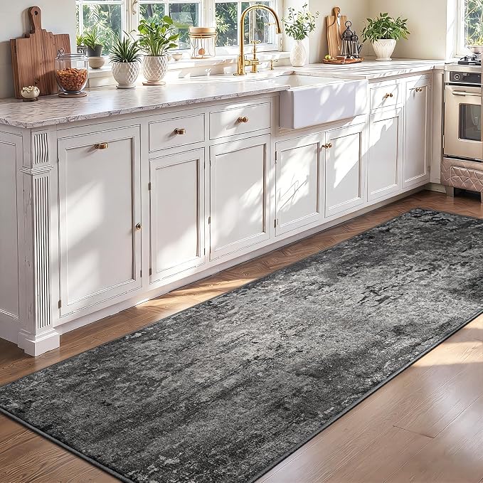 2x8 Black Rug Runners for Hallways Kitchen Runner Rug Non Slip Washable Black