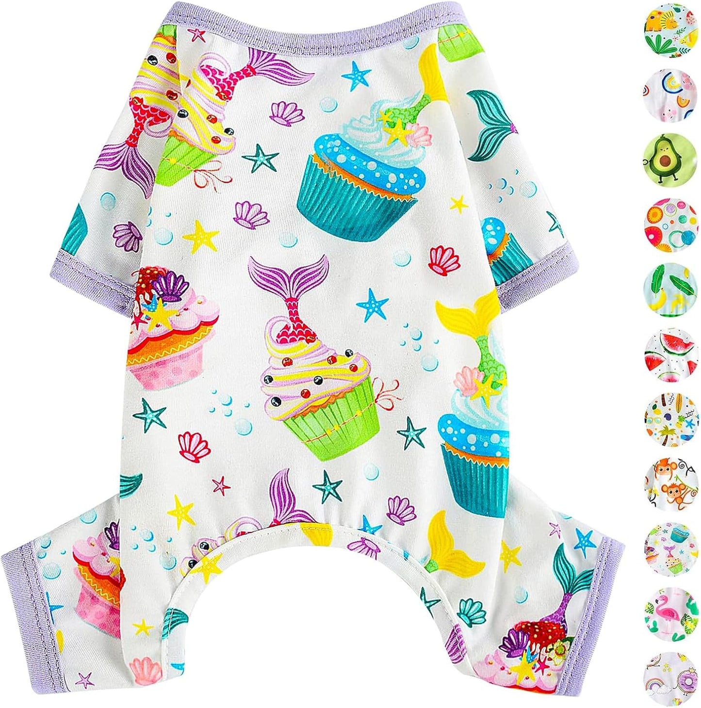 Dog Pajamas Summer Fall Dog Clothes for Small Dogs Girl Boy Soft Stretchy Medium Size Pajamas Cute Cake Puppy Pjs Onesies Pet Jumpsuit Apparel, Cake Purple, XXL