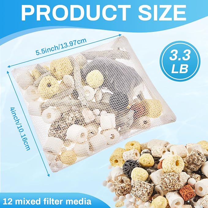 Timgle 3 Bags Aquarium Filter Media Bio Balls Ceramic Rings Set 1500 g Total