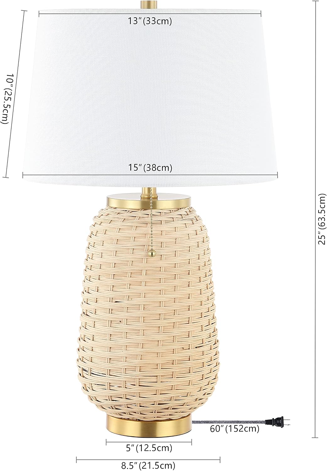 JONATHAN Y Chakrii Table Lamp 25" Pull Chain, Brass Gold/Light Brown
