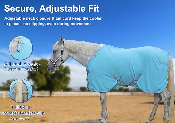 Horse Fleece Cooler, Blanket Liner - 300g Anti-Pilling Fleece, Moisture-Wicking, Cooling & Drying for Post-Workout, Bath & Travel, Prevent Overheating & Chilling Lightblue 78