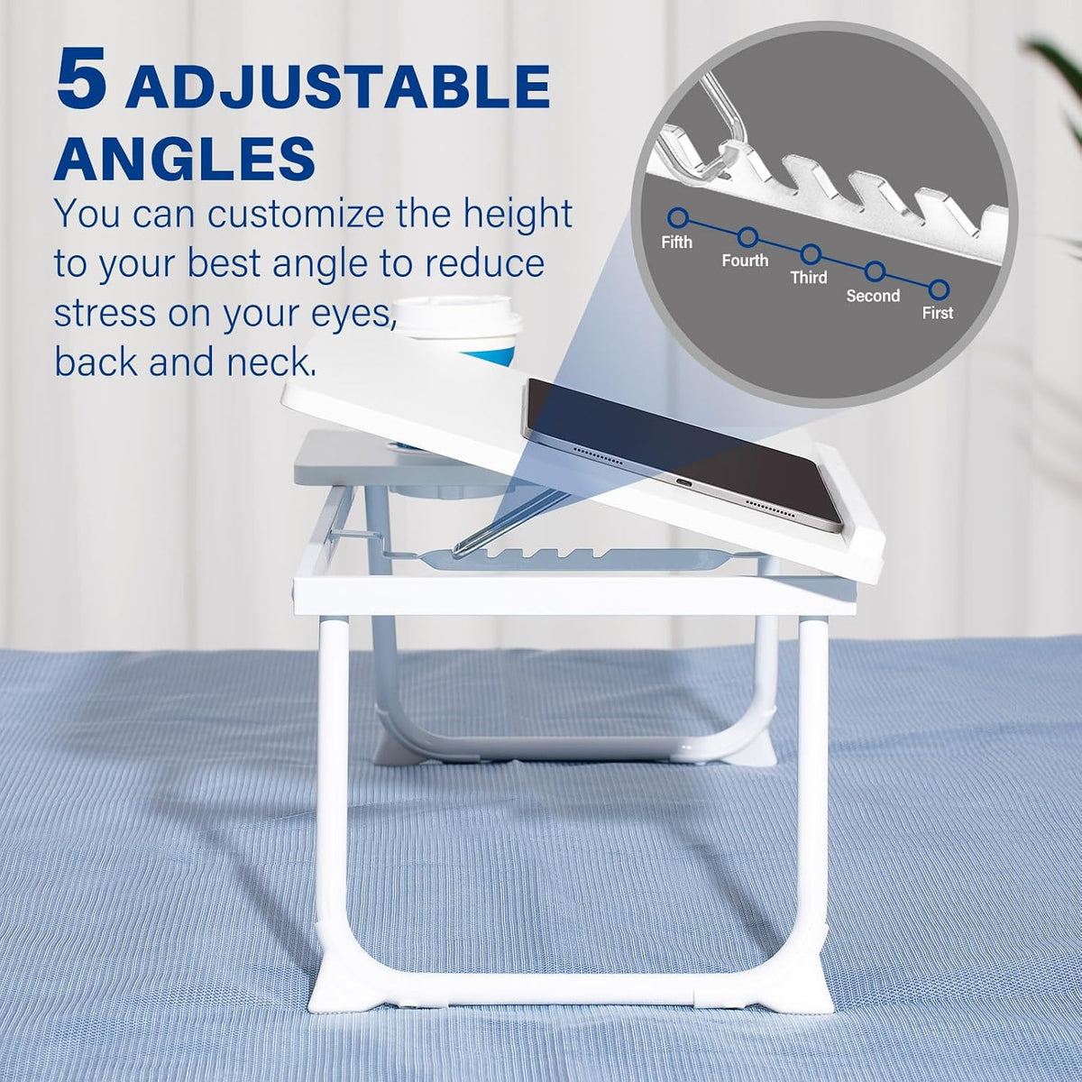 Laptop Desk for Bed Couch, Adjustable Foldable Bed Table with Cup Holder