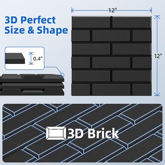 12 Pack Acoustic Panels with Self Adhesive, Soundproof Wall Panels, Brick Sound