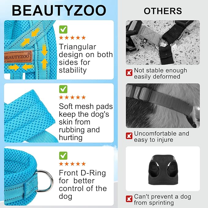 BEAUTYZOO Dog Harness for Small Dogs, No Pull Dog Harness and Leash Set, Soft Escape Proof Puppy Vest Harness with Handle, Reflective Lightweight Step in Harness for Girl Boy Dogs, Blue S