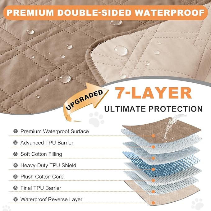 100% Waterproof Dog Couch Protector, Triple-Layer Waterproof Dog Bed Cover Pet Blanket Reversible 2-Tone Sofa Shield, Non-Slip Furniture Guard for Pets(42×50 Inch, Taupe+Apricot)