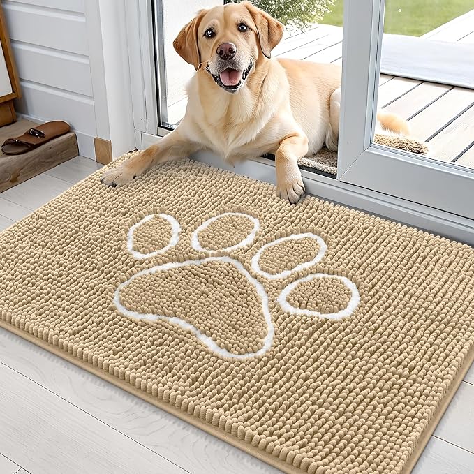 OLANLY Dog Door Mat for Muddy Paws 36x24, Paw Print Design, Absorbs Moisture