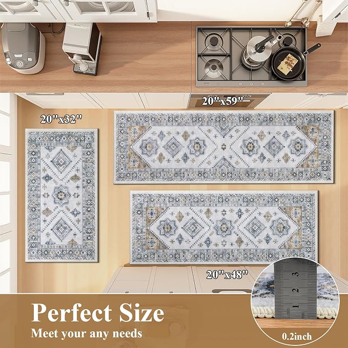 HEBE Boho Kitchen Rug Sets 3 Piece
