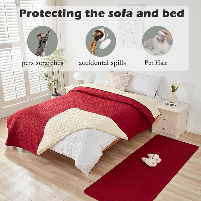 Waterproof Dog Bed Cover Pet Blanket, Soft Pet Couch Covers for Sofa Washable, Bed Couch Sofa Furniture Protector for Puppy Cat Kids (Red,210 * 210 CM)