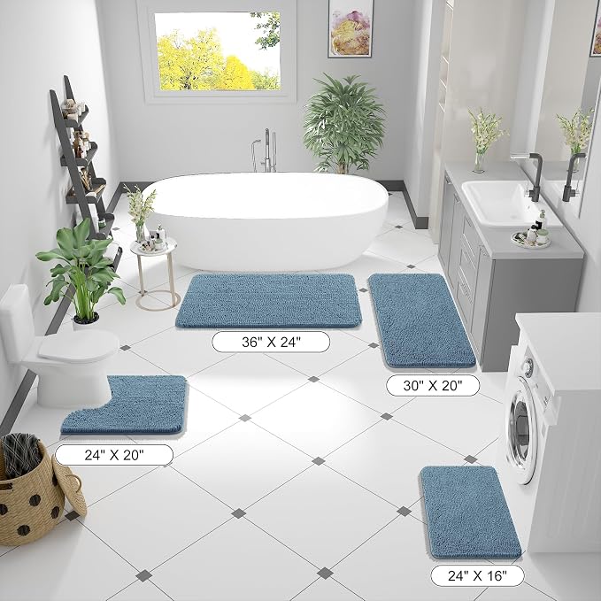OLANLY Bathroom Runner Rugs 47x24, Soft Absorbent Chenille Bath Rugs, Rubber