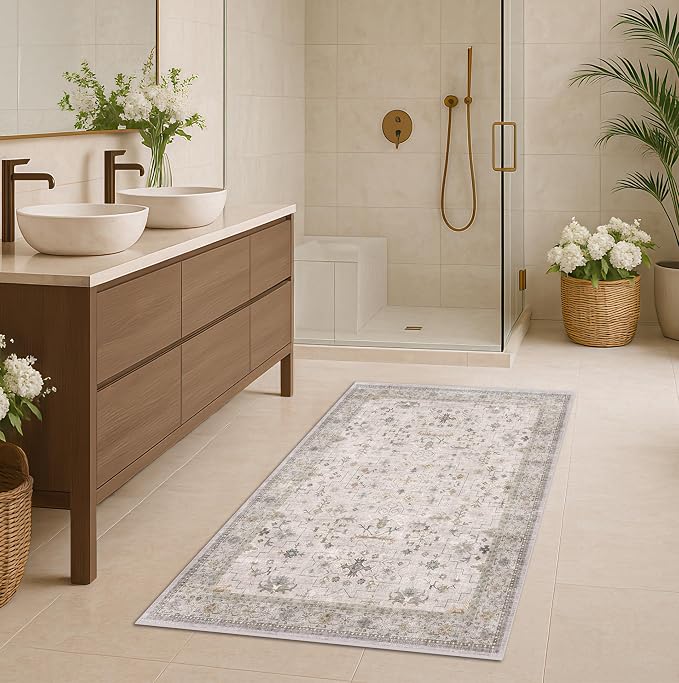 Light Grey 3x4 Large Boho Bathroom Rug