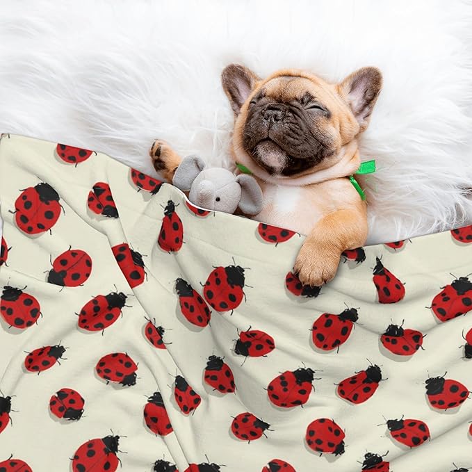 Waterproof Dog Blanket Soft Pet Blanket for Puppy Cat, Fleece Cat Throw Blankets for Furniture Bed Couch Sofa Reversible - Beautiful Red Ladybug 3