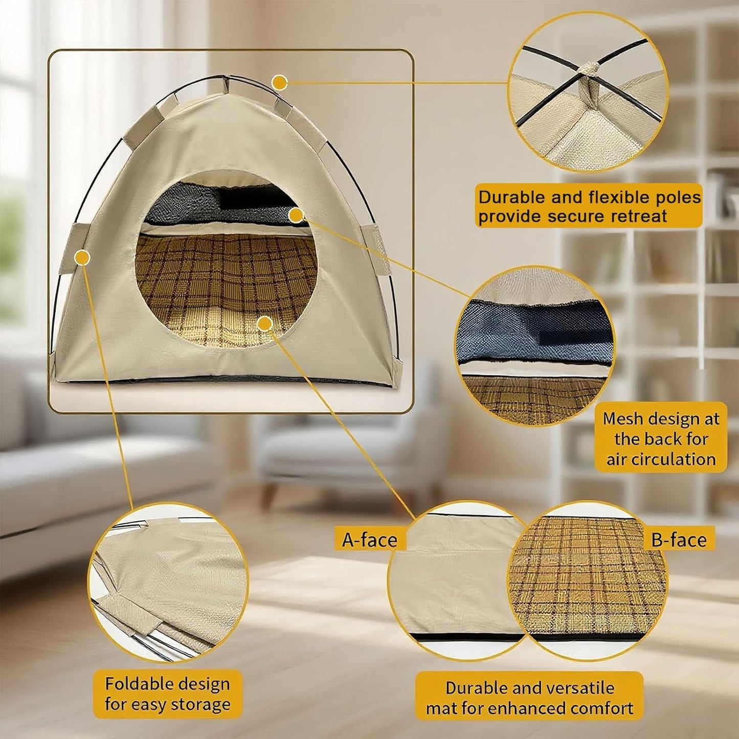 BreezyDen Pop-Up Pet Tent – Portable Hideaway for Cats & Small Dogs, Portable Indoor/Outdoor Pet Tent House with Mesh Window, Waterproof, Breathable, Scratch-Resistant, Fully Washable (Brown,L)