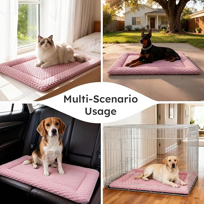 Dog Bed Mat, Dual-Sided Dog Crate Bed Mat - Ultra Soft & Machine Washable Kennel Pad for Large Dogs, All-Season Comfort Pet Bed for Crates, Travel, and Home, Pink, 35 x 23 Inch