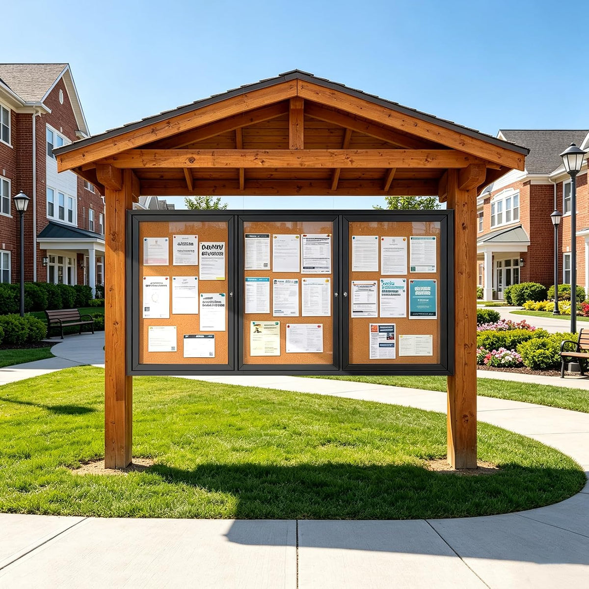 70x36 in Enclosed Bulletin Board Outdoor Cork Board Display Case, Black