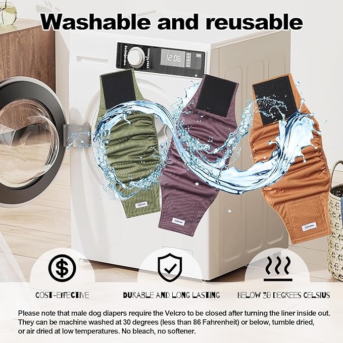 Washable Dog Diapers Male Reusable, Premium Belly Bands for Male Dogs Small, Pack of 3, High Absorbing Small Male Dog Pee Wraps for Doggie in Incontinence or Excitable Urination and Training(S)