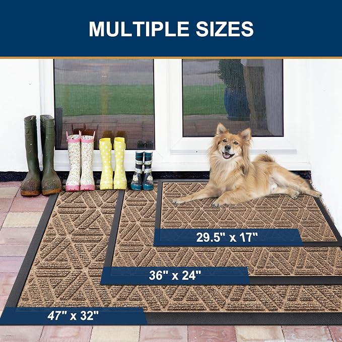 Smiry Front Door Mat Outside Entrance, Heavy Duty Sturdy Natural Rubber Doormat