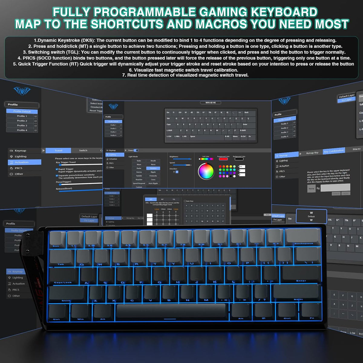 Aula WIN60 HE - 60% Mechanical Gaming Keyboard Wired, Hall Effect Magnetic Switch Hot Swappable,8000 Hz Polling Rate, RGB Keyboard 60 Percent Compact Design for PC (Gradient Gray)