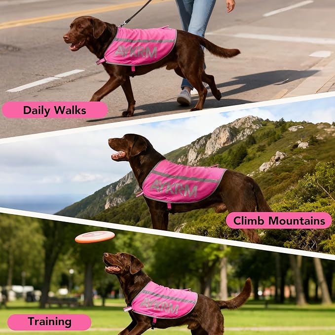 Pink Reflective Dog Vest for Large Breeds,High Visibility Dog Safety Vest Harness with Removable Bell Keep Safe from Hunting, Training & Cars Accidents