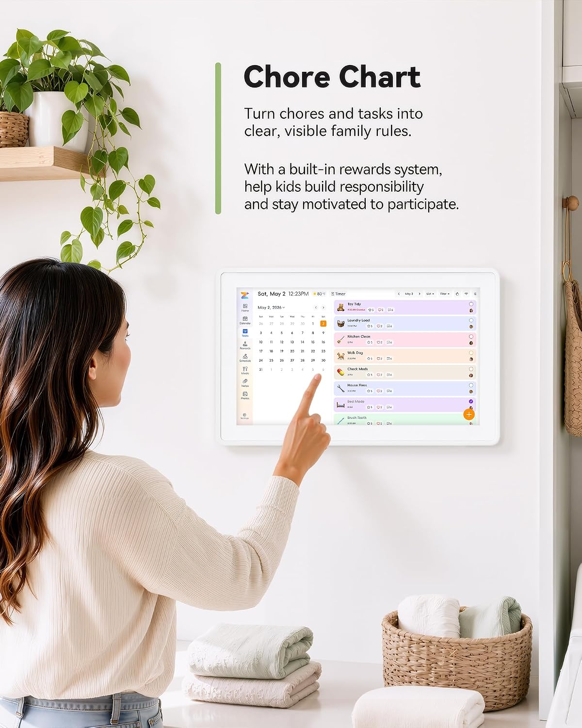 Digital Calendar,15.6-inch Digital Wall Planner & Chore Chart, Touchscreen Family Organizer for Schedules, Events & Reminders, Wall Mount Included, Smart Calendar Perfect for 2026 Planning (White Frame)