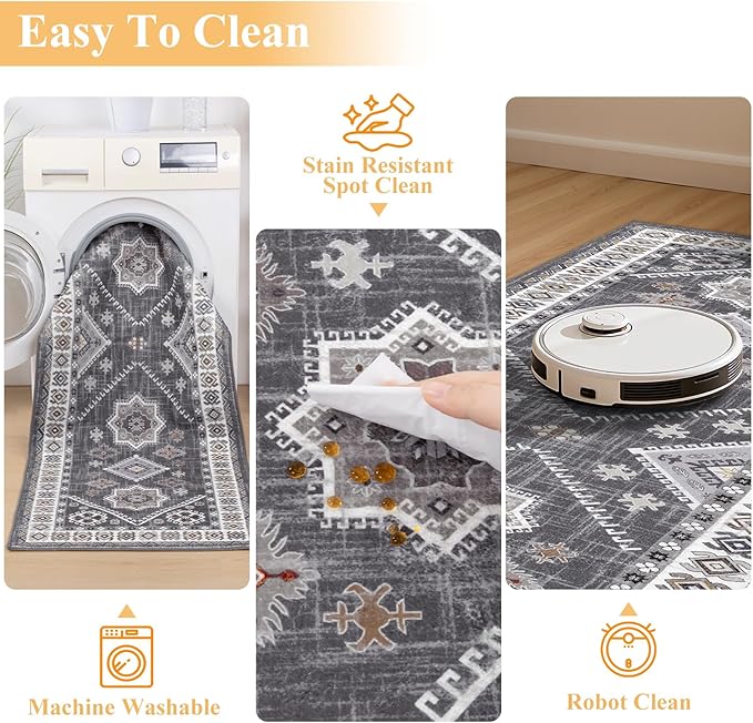 HEBE Boho Kitchen Rugs Sets of 2, Non Slip Washable Kitchen Mats