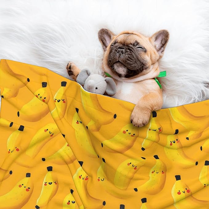 Waterproof Dog Blanket Soft Pet Blanket for Puppy Cat, Fleece Cat Throw Blankets for Furniture Bed Couch Sofa Reversible - Bright Yellow Cartoon Bananas