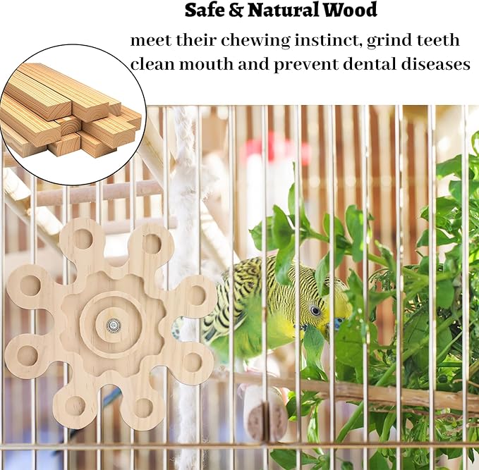 2Pcs Rotating Chinchilla Chew Toys, Natural Wood Hamster Chew Toys for Teeth with Rotating Snowflake Shape, Suitable for Chinchilla Cage and Other Rat Cage Accessories