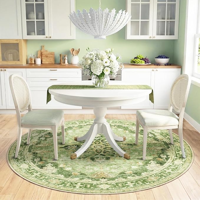 RELEANY Area Rugs Round 6ft Washable Non-Slip, Floral Vintage Distress