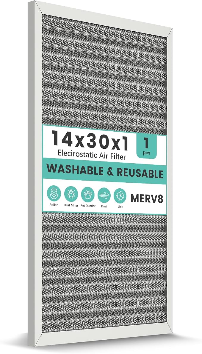 14x30x1 HVAC Furnace Air Filter, Washable Electrostatic Furnace Filter