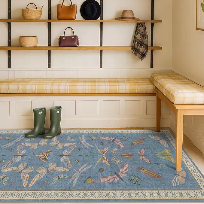 Blue Insect 2'6'' Wide 8' Long Hallway Runner Rug