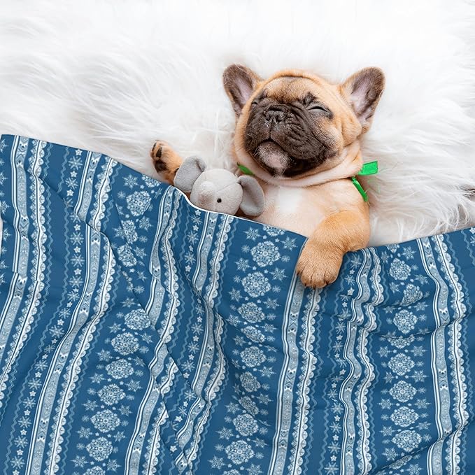Boho Blanket for Pet - Blue White Snowflake Throw Blanket 23x16 Bohemian Couch Blankets for Puppy Dogs Cats