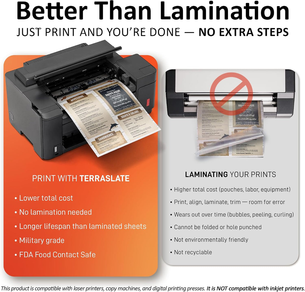 TerraSlate Waterproof Laser Printer Paper – 8 Mil 8.5"x14", 100 Sheets, White – Rip-Proof, Heavy-Duty for Outdoor Use, Smudge Proof, Ideal for Printing, Copying & More