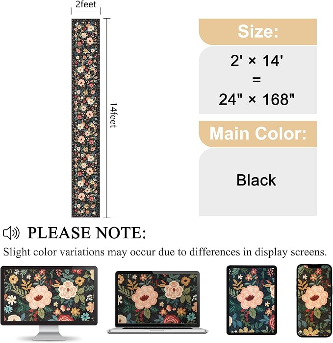 DUKINO 2x14 Runner Rug, Floral Long Washable Boho Kitchen Runner Rug