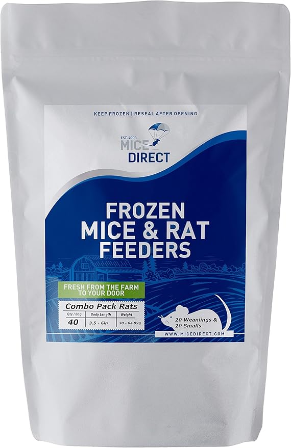 MiceDirect Frozen Rat Combo Pack of Weanling & Small Feeder Rats Weanlings & Rat Smalls Feeder Food for Snakes and Reptiles (40)