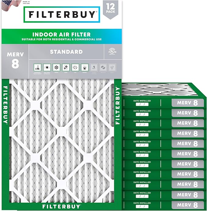 Filterbuy 11.5x19.5x1 Air Filter MERV 8 Essential Dust & Allergy Defense