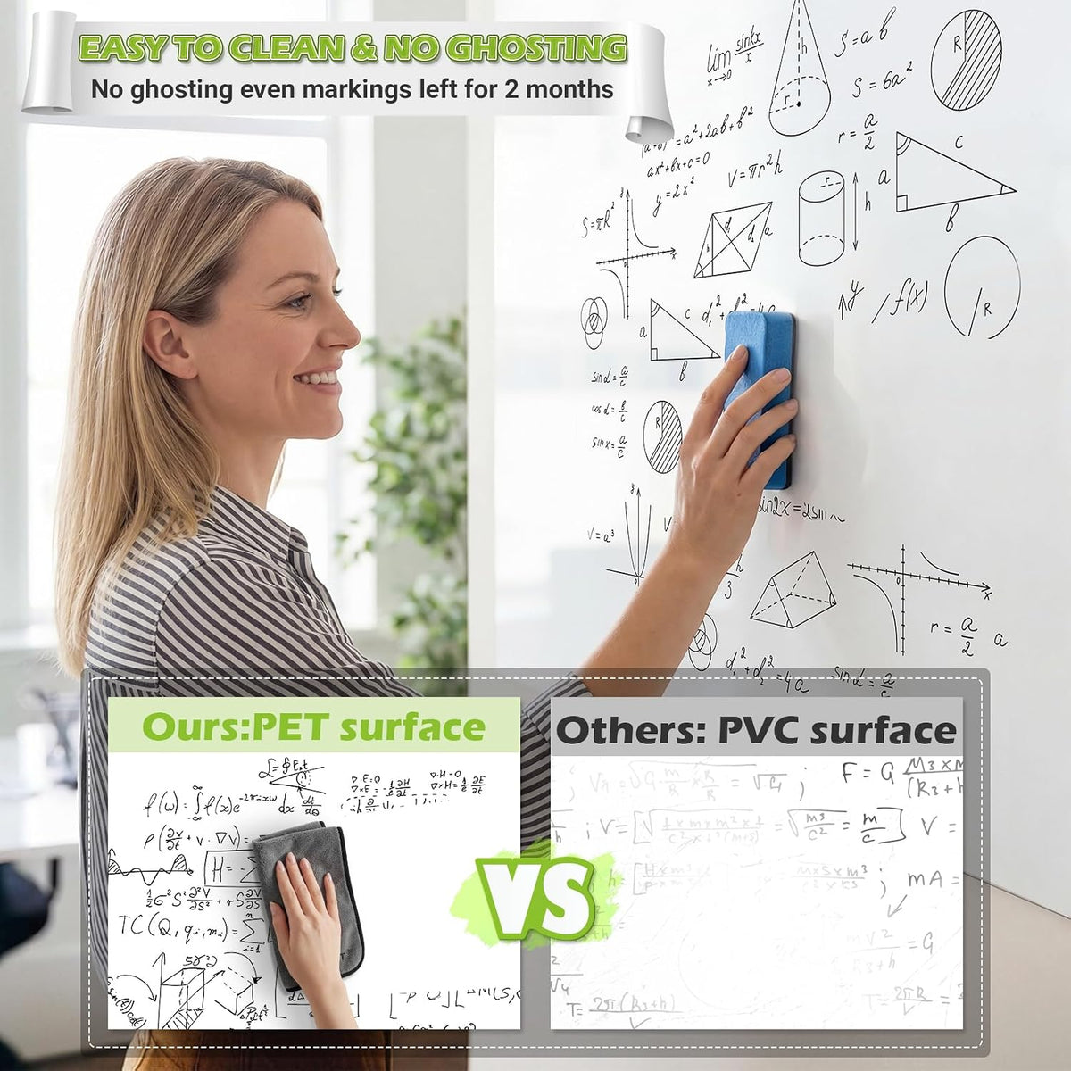 AFMAT Whiteboard Sticker for Wall, 4x8ft White Board Paper, Super Sticky Dry Erase Wallpaper, Peel and Stick Dry Erase Board with 20 Markers, No Ghosting Whiteboard Paper for Home Office Classroom