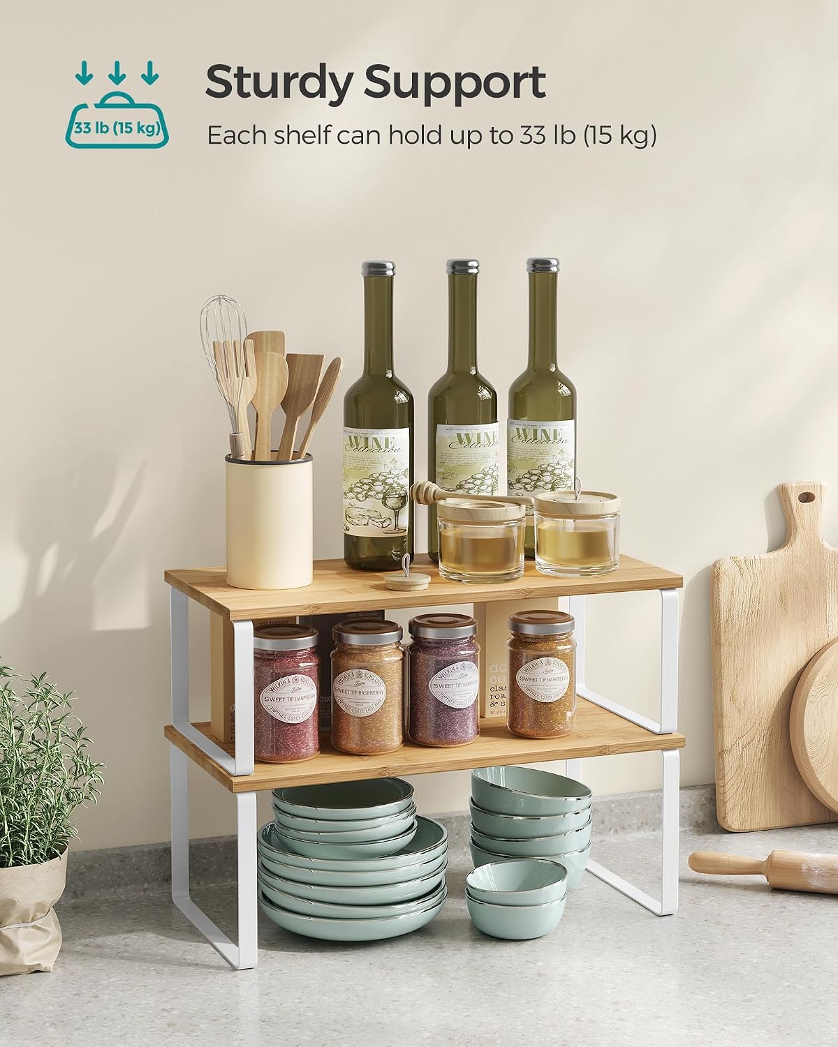 SONGMICS Cabinet Organizer Shelf, Set of 2 Spice Rack, Kitchen Storage