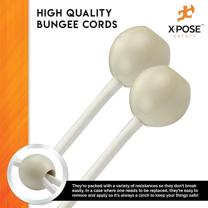 Xpose Safety Bungee Ball Cords 9" 10 Pack Heavy Duty White Stretch Rope with Ball Ties for Canopies, Tarps, Walls, Cable Organization