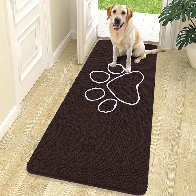 OLANLY Dog Door Mat for Muddy Paws 70x24, Paw Print Design, Absorbs Moisture