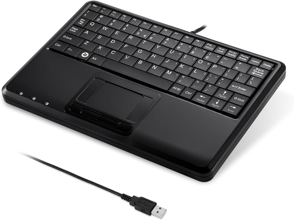 Perixx PERIBOARD-510H Plus, Wired Super Mini USB Touchpad Keyboard, X Type Scissor Keys with 2 Built-in Hubs, Black, US English Layout (11005)