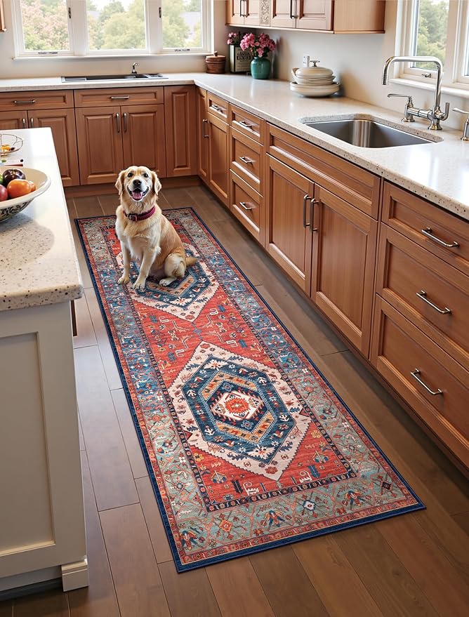 SERISSA Boho Kitchen Runner Rug, 3x7 Washable Non-Slip Runner Rug