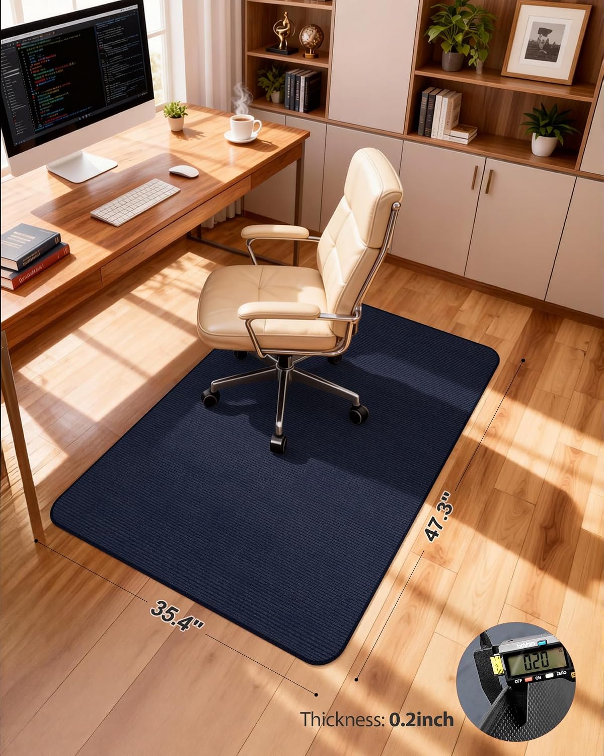 Blvornl Corduroy Office Chair Mat for Hardwood Floor and Low Pile Carpet, 35.4" x 47.3" Non-Slip Desk Rolling Chair Mat for Hard Floors, Heavy Duty Carpeted Floor Protector Rug for Home, Dark Blue