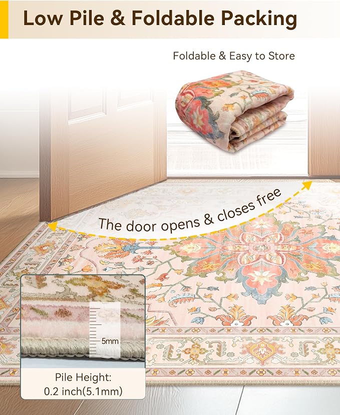 RELEANY Area Rugs Runner 2'x8' Washable Non-Slip, Floral Vintage Distress