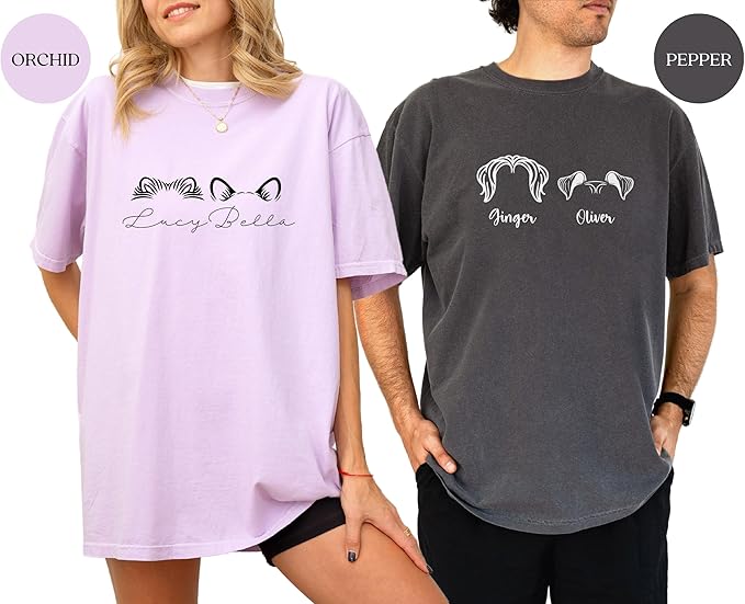 Personalized Dog or Cat Ear T-Shirt – Custom Pet Name Shirt for Dog Mom & Dad, Pet Lovers Gift, Unisex Cotton Tee