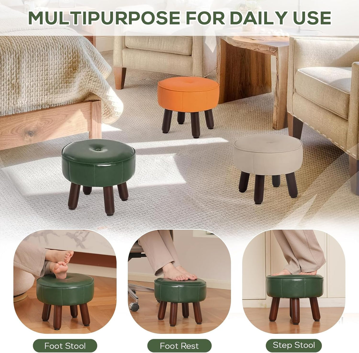 oakvivo 13in Small Foot Stool Ottoman, Faux Leather Foot Rest for Couch