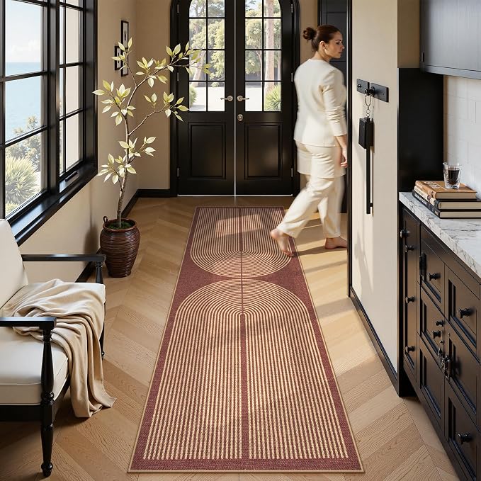Lahome Enfys Modern Rainbow Easy Jute Entryway Runner Rug, Washable Indoor