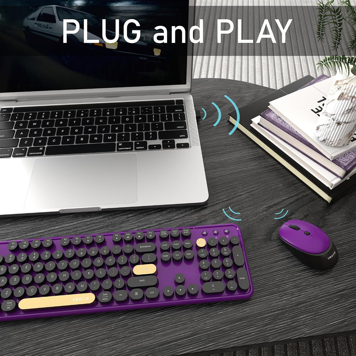 Colorful Wireless Computer Keyboards Mouse Combos (Black Purple)