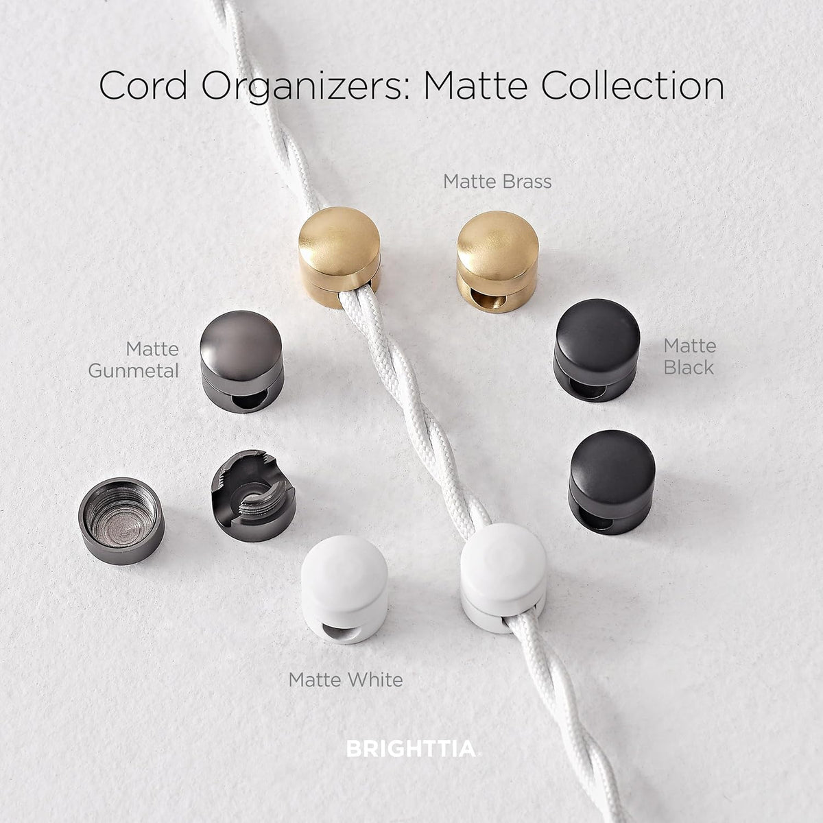 BRIGHTTIA Cable Clips - Premium Brass Cord Management for Home, Office & Car - Multipurpose Wire Holder Organizer - Sleek & Durable Design - Ideal Gift for Men, Women & Students - 4-Pack (Matte Brass)